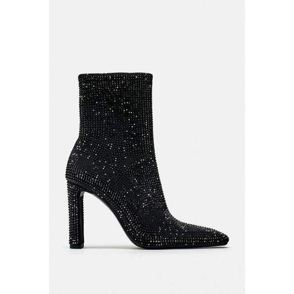NWT ZARA Women’s Black Rhinestone Heeled Ankle Boots Size 8.5 US 38-39 EU - Picture 3 of 16